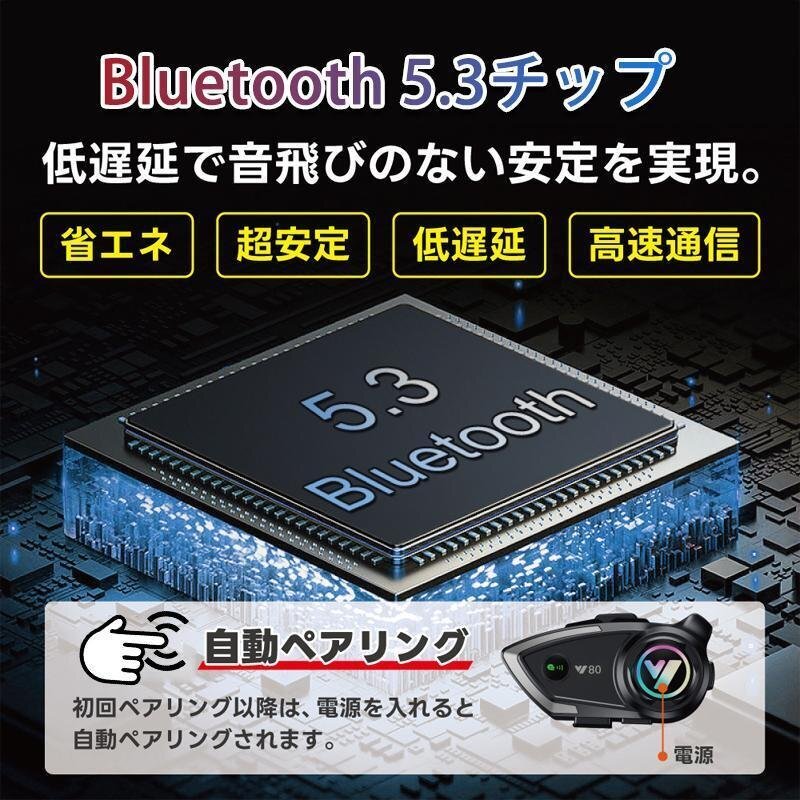 バイク インカム 最大2人同時通話 薄型 Bluetooth5.3 聴きトーク 自動復帰機能 バイク用インカム 高音質 無線機いんかむヘルメット用_画像4