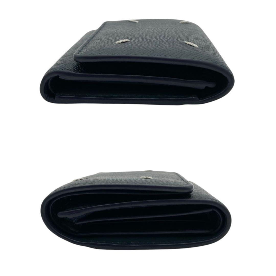 1円 Auth Maison Margiela 4 Stitches Tri-Fold Compact Wallet leather Navy メゾンマルジェラ 4ステッチ トリフォールド 折り財布 メンズ_画像4