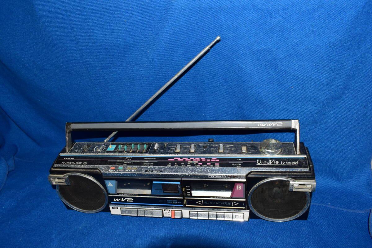 100904/当時物/貴重品/ジャンク品/SANYO/サンヨー/MR-WV2/ラジカセ/レトロ/アンティーク/昭和/ブラック メタル ダブルラジカセ/三洋電機_画像1