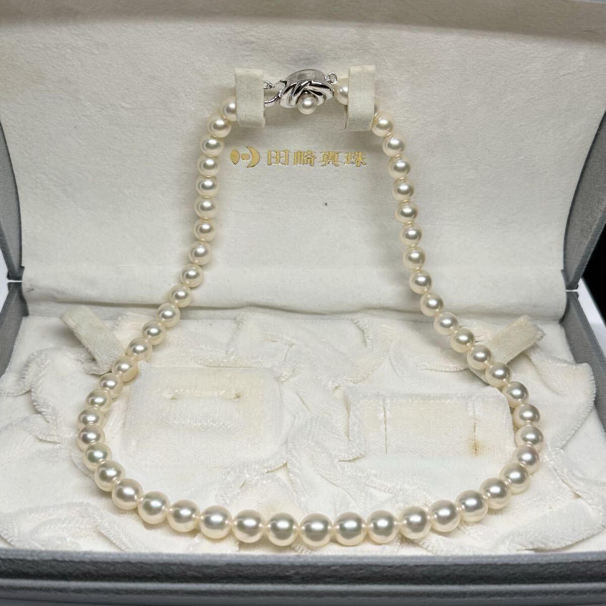 田崎真珠 あこや ネックレス SILVER金具 約7〜8mm 43cm 36.6g 箱 アコヤ パール pearl シルバー刻印 necklace 本真珠 タサキ TASAKI _画像1