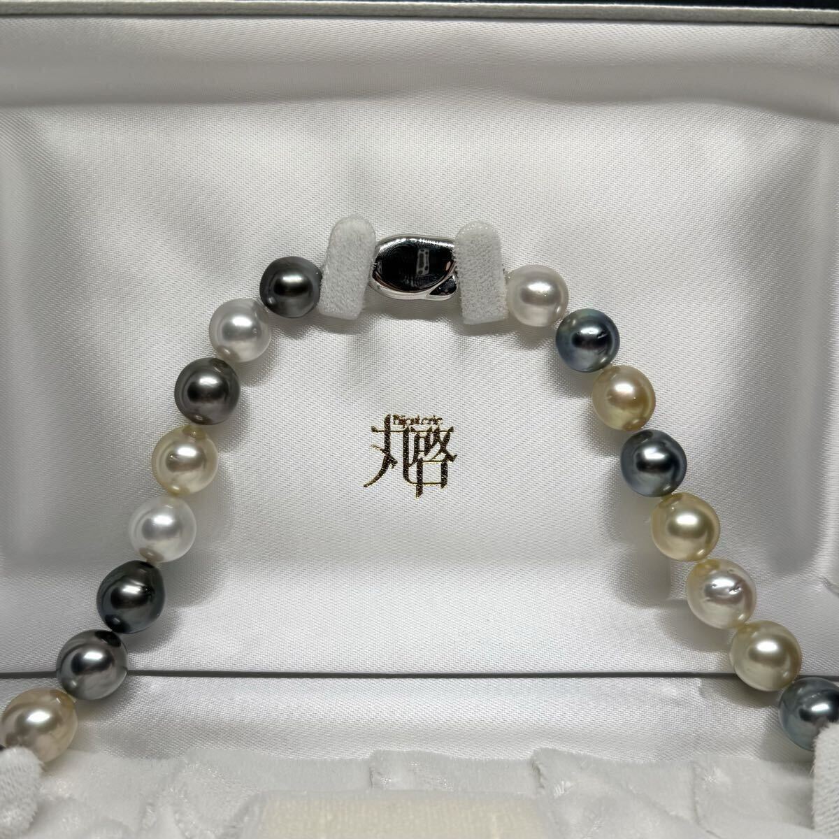 【テリ最強】 白蝶真珠 黒蝶真珠 マルチカラー ネックレス シルバー ビーンズ金具 約10〜13mm 81.8g 本真珠 パール pearl necklace 南洋_画像3