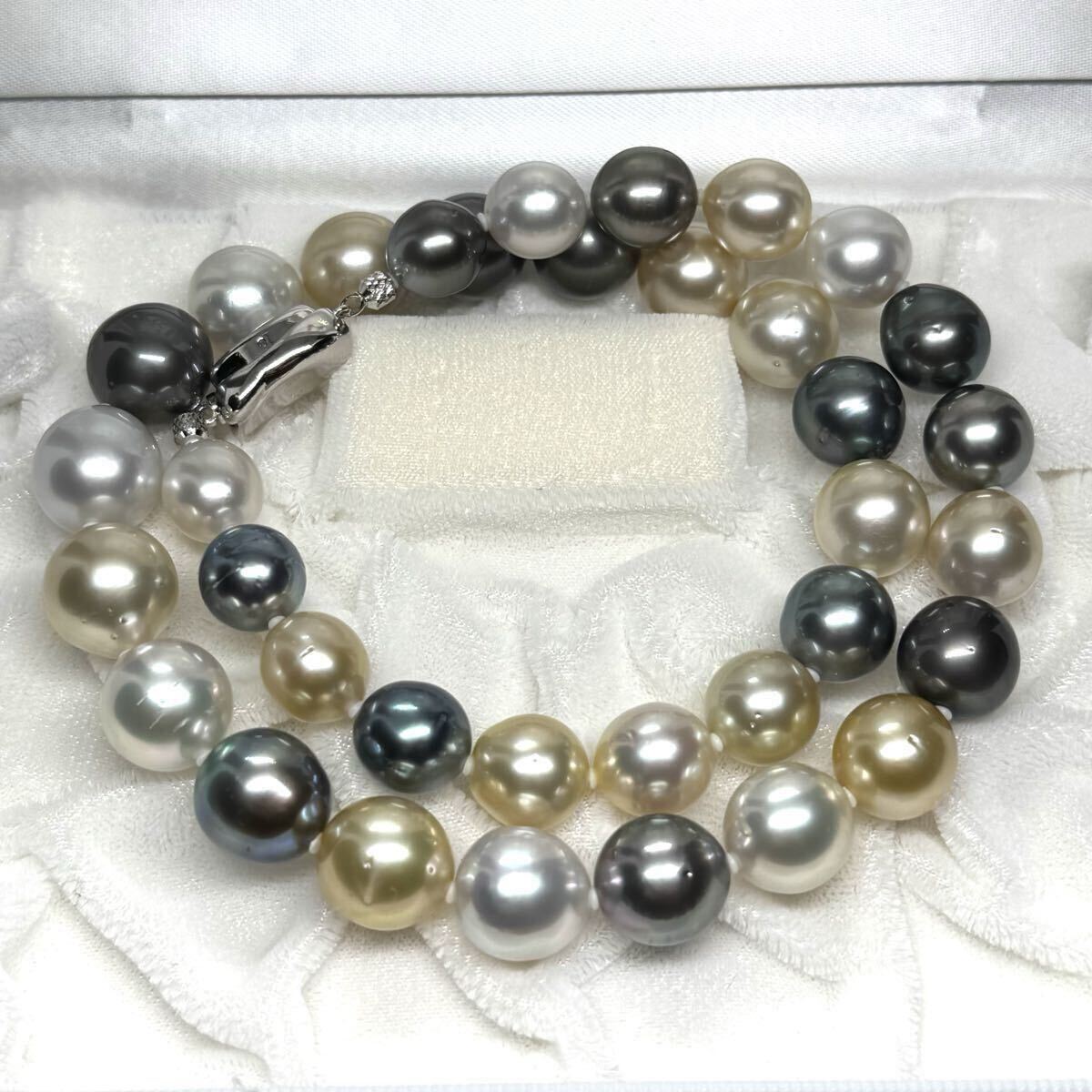【テリ最強】 白蝶真珠 黒蝶真珠 マルチカラー ネックレス シルバー ビーンズ金具 約10〜13mm 81.8g 本真珠 パール pearl necklace 南洋_画像6