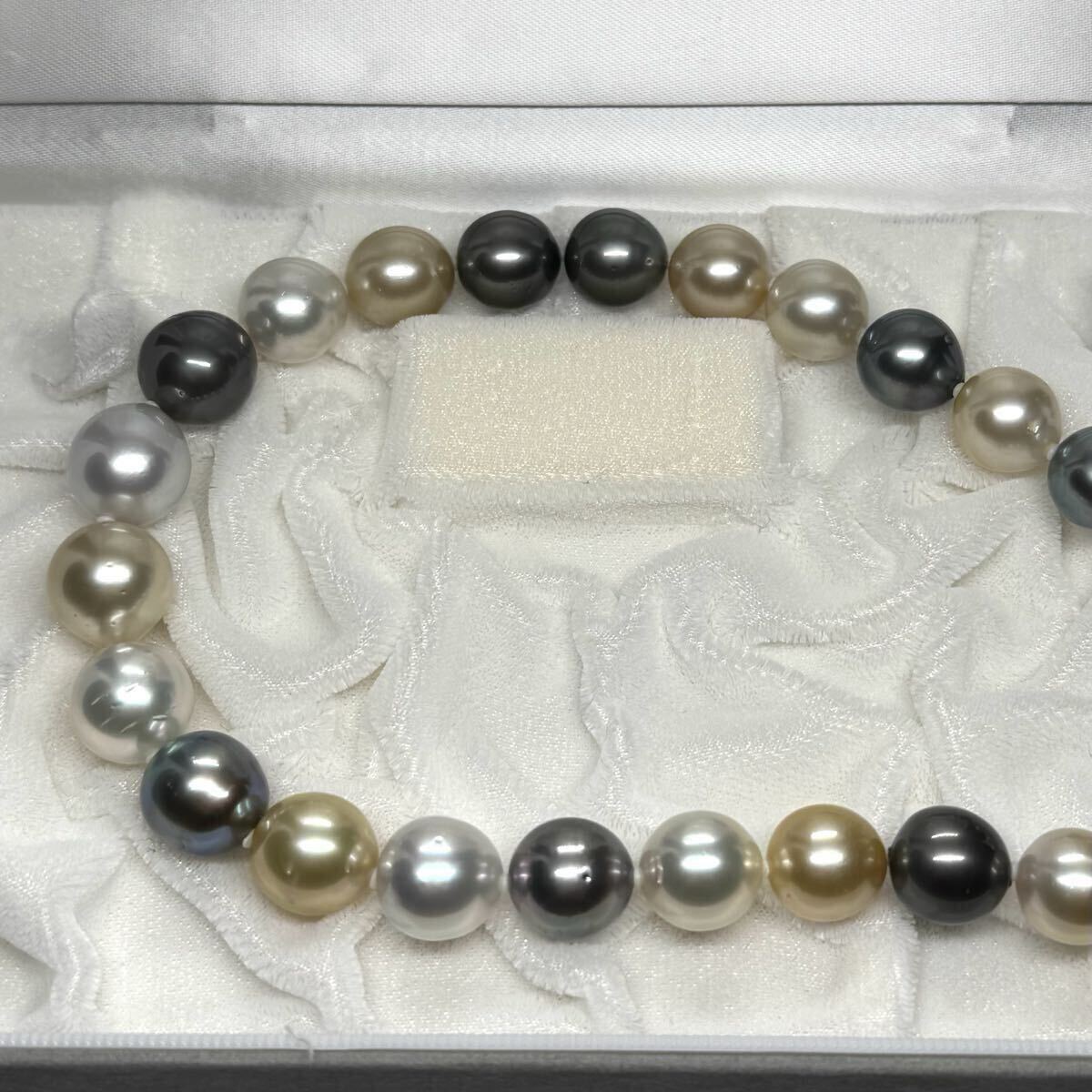 【テリ最強】 白蝶真珠 黒蝶真珠 マルチカラー ネックレス シルバー ビーンズ金具 約10〜13mm 81.8g 本真珠 パール pearl necklace 南洋_画像8