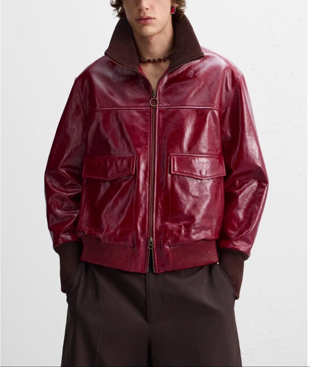 ZARA MAN HARRY LAMBERT レザージャケット XL 44 メンズ ライダース ブルゾン 赤 レッド_画像1