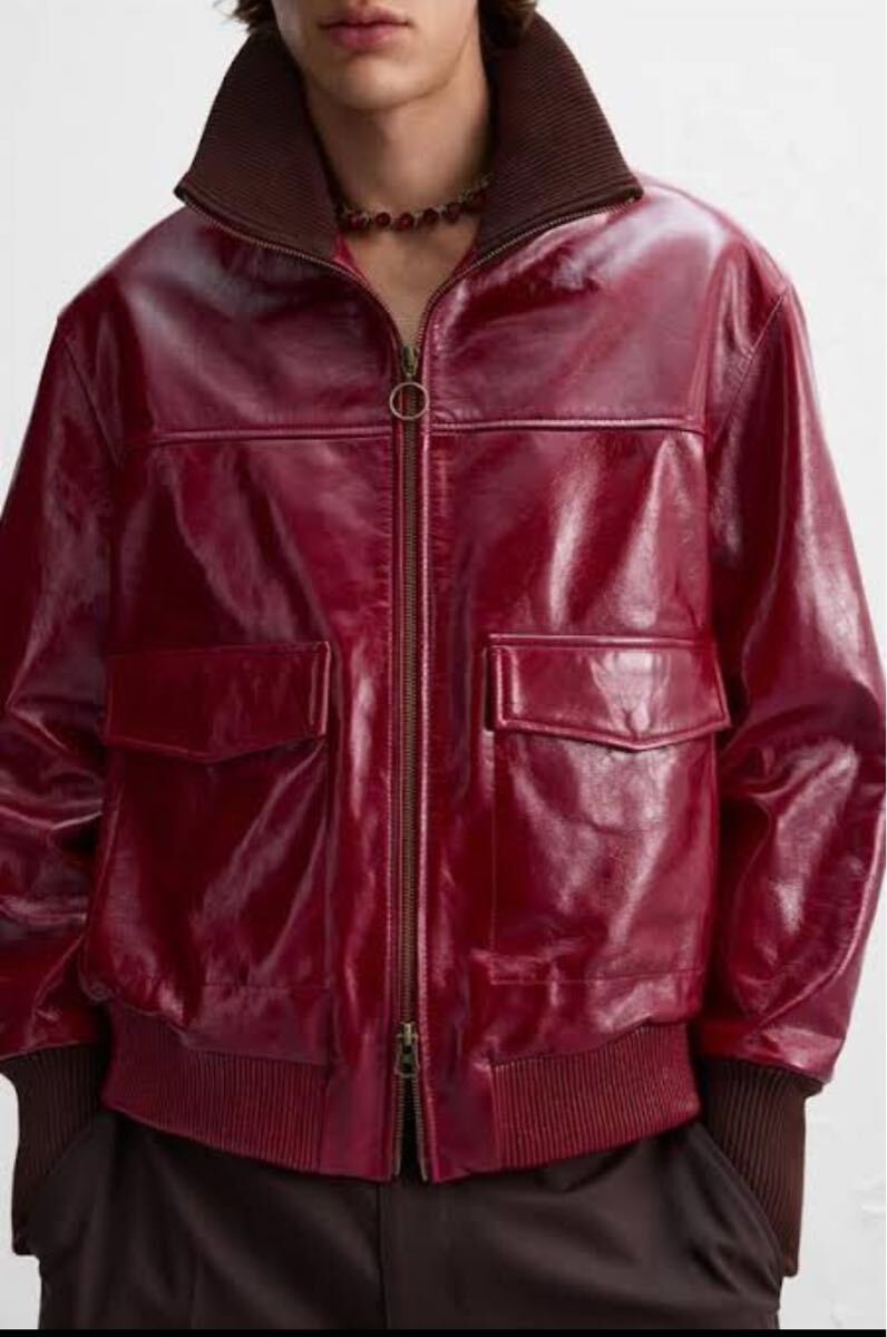ZARA MAN HARRY LAMBERT レザージャケット XL 44 メンズ ライダース ブルゾン 赤 レッド_画像3