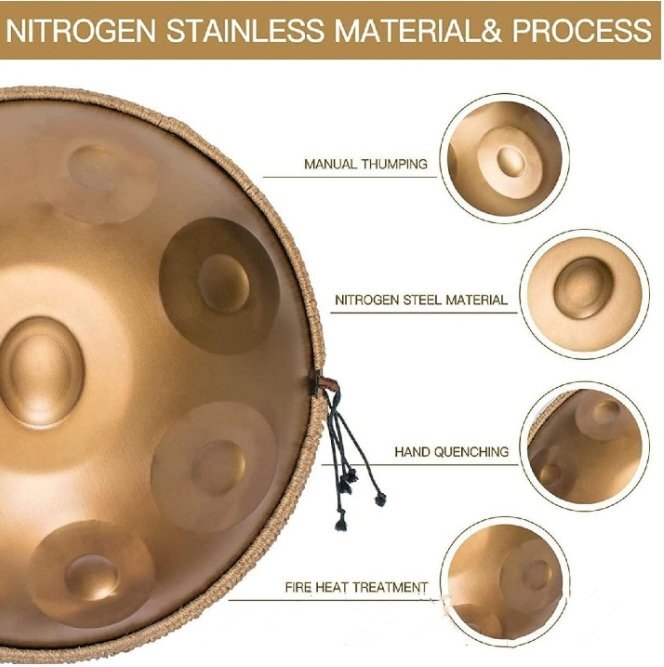 432hzハンドパンスチールドラム、9ノート22インチのスチールタンダム、ソフトハンドパンバッグ、サウンドヒーリングのためのハーモニックパ