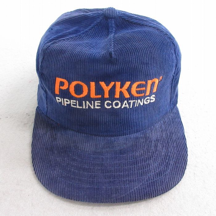 中古 コーデュロイ キャップ 90s POLYKEN 刺繍 紺 ネイビー 25sep30_画像1
