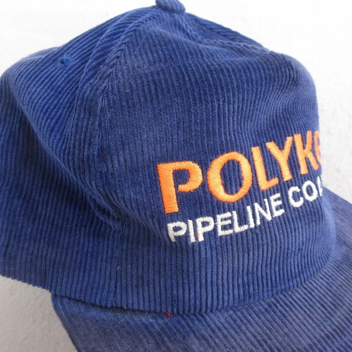 中古 コーデュロイ キャップ 90s POLYKEN 刺繍 紺 ネイビー 25sep30_画像5