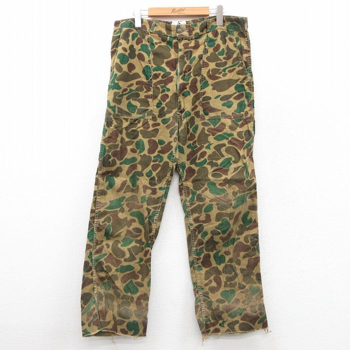 W36/古着 ハンティング ベイカー パンツ メンズ 80s ダックハンターカモ コットン ベージュ他 カーキ 迷彩 spe 25oct01 中古 ボトムス ロン_画像1