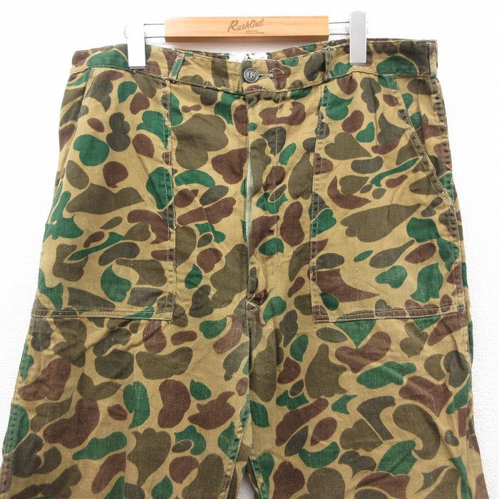 W36/古着 ハンティング ベイカー パンツ メンズ 80s ダックハンターカモ コットン ベージュ他 カーキ 迷彩 spe 25oct01 中古 ボトムス ロン_画像2