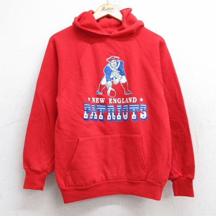 S/古着 長袖 スウェット パーカー メンズ 80s NFL ニューイングランドペイトリオッツ ラグラン 赤 レッド アメフト スーパーボウル 25sep30_画像1
