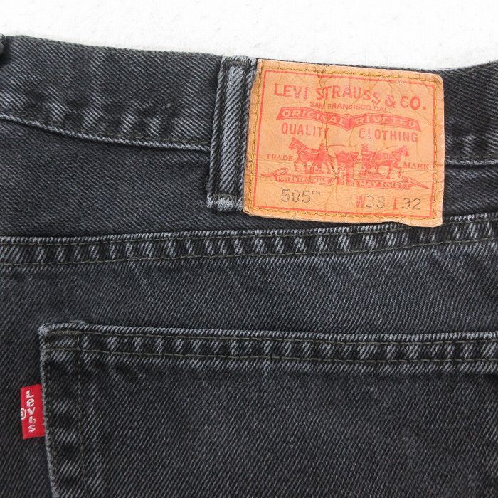 W38/古着 ジーンズ Levis リーバイス 505 メンズ コットン 黒 ブラック デニム 25sep30 中古 ボトムス ジーパン Gパン ロング パンツ_画像4