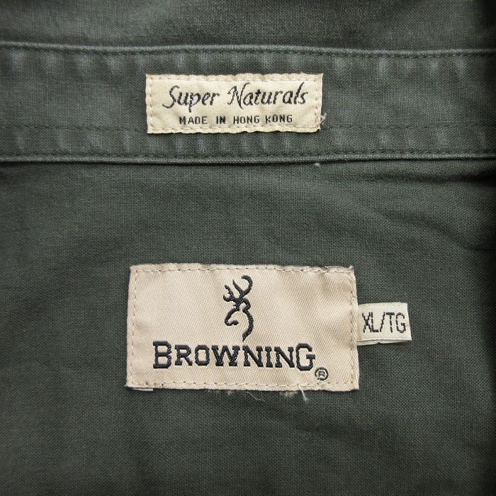 XL/古着 BROWNING 長袖 ハンティング シャツ メンズ 鳥 ツートンカラー 肩当て 大きいサイズ ロング丈 緑系他 グリーン spe 25oct02 中古_画像4