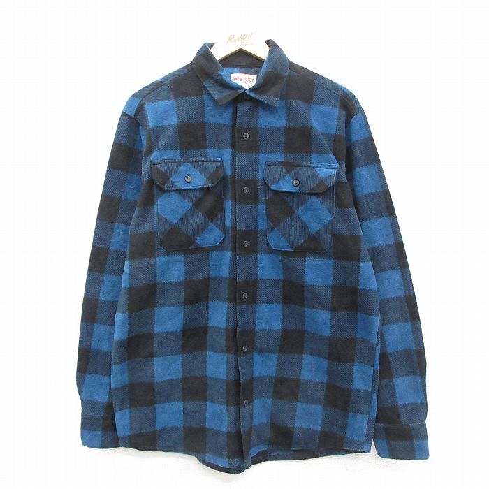 L/古着 ラングラー 長袖 シャツ メンズ フリース 紺他 ネイビー バッファロー チェック 25sep30 中古 トップス_画像1