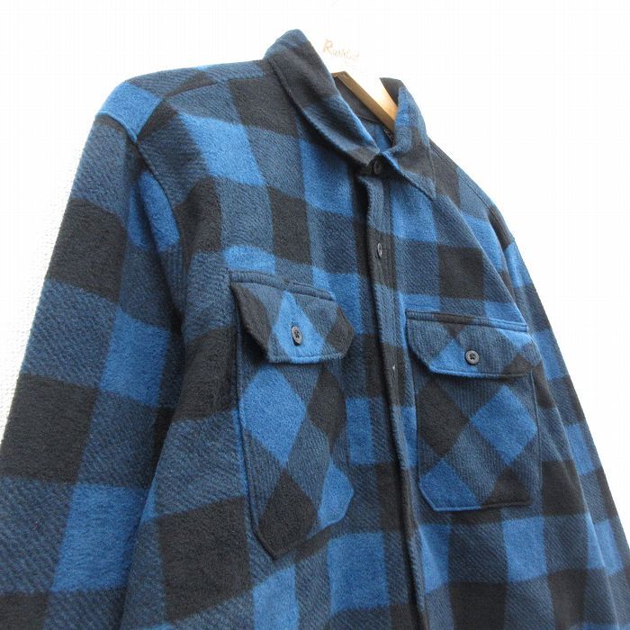 L/古着 ラングラー 長袖 シャツ メンズ フリース 紺他 ネイビー バッファロー チェック 25sep30 中古 トップス_画像2