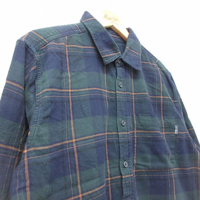 L/古着 エディーバウアー 長袖 フランネル シャツ メンズ コットン 緑他 グリーン チェック 25oct03 中古 トップス_画像2