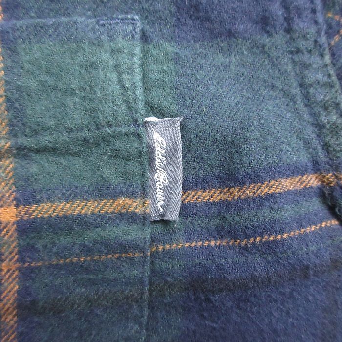 L/古着 エディーバウアー 長袖 フランネル シャツ メンズ コットン 緑他 グリーン チェック 25oct03 中古 トップス_画像4