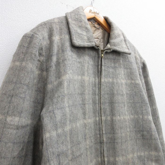 XL/古着 長袖 ビンテージ ウール ジャケット メンズ 50s ロング丈 グレー他 チェック 内側キルティング spe 25oct07 中古 アウター_画像2