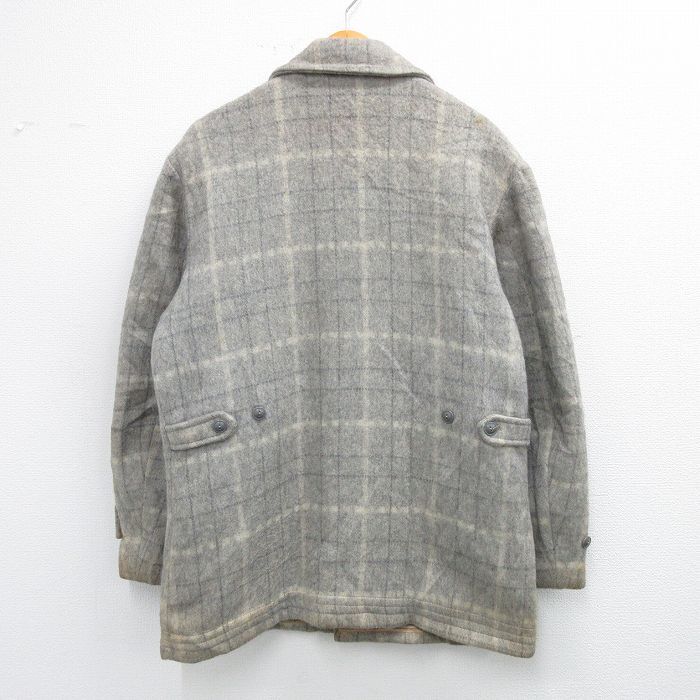 XL/古着 長袖 ビンテージ ウール ジャケット メンズ 50s ロング丈 グレー他 チェック 内側キルティング spe 25oct07 中古 アウター_画像3