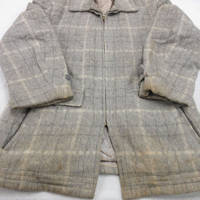 XL/古着 長袖 ビンテージ ウール ジャケット メンズ 50s ロング丈 グレー他 チェック 内側キルティング spe 25oct07 中古 アウター_画像7