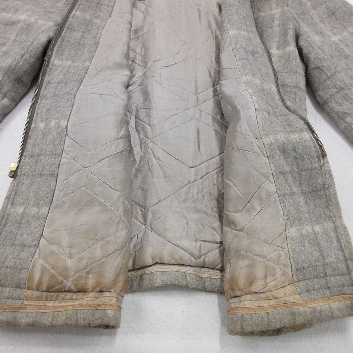 XL/古着 長袖 ビンテージ ウール ジャケット メンズ 50s ロング丈 グレー他 チェック 内側キルティング spe 25oct07 中古 アウター_画像8