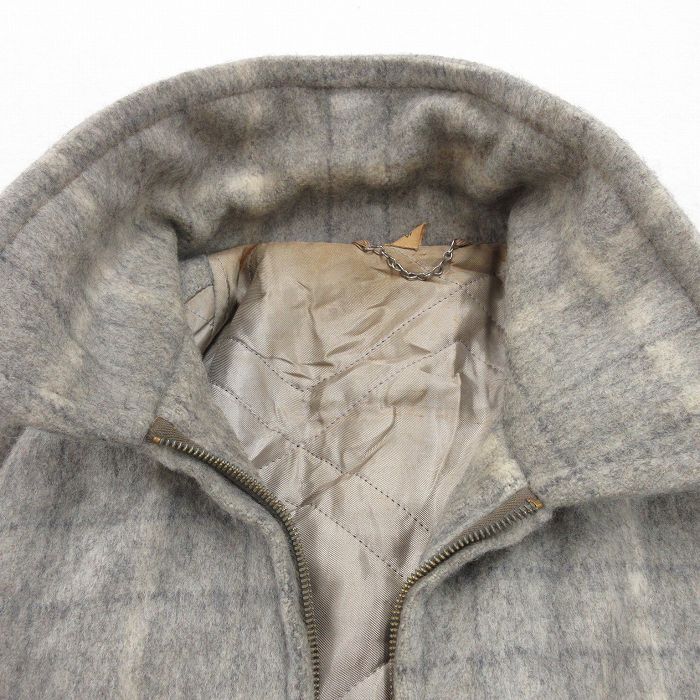 XL/古着 長袖 ビンテージ ウール ジャケット メンズ 50s ロング丈 グレー他 チェック 内側キルティング spe 25oct07 中古 アウター_画像10