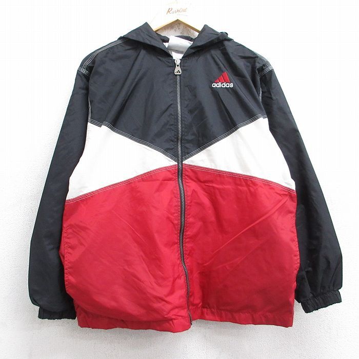 古着 アディダス adidas 長袖 ナイロン ジャケット パーカー レディース 90s ビッグロゴ マルチカラー 黒他 ブラック 25oct04 中古 アウタ_画像2