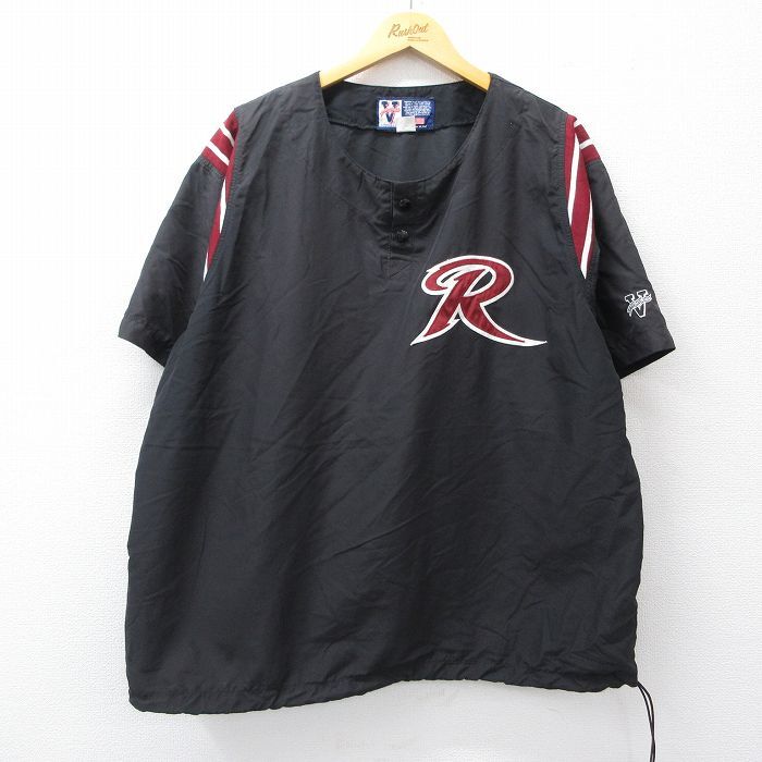 XL/古着 半袖 ナイロン ジャケット メンズ 90s R 大きいサイズ ヘンリーネック 黒他 ブラック 25oct11 中古 アウター ウインドブレーカー_画像1