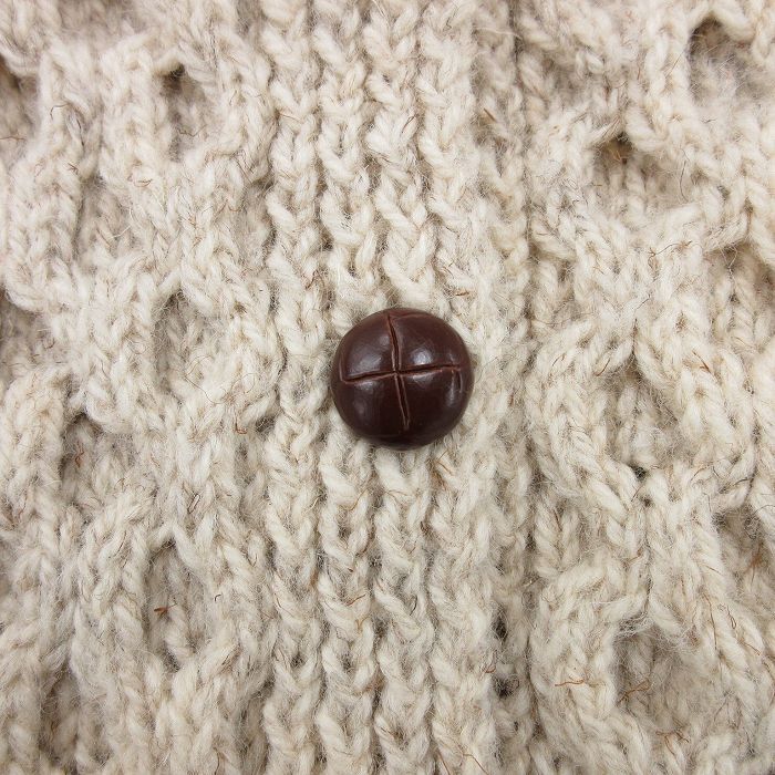 古着 長袖 アラン フィッシャーマン ケーブル ニット カーディガン レディース 90s ラグラン 襟付き ウール 生成り 25oct16 中古 トップス_画像4