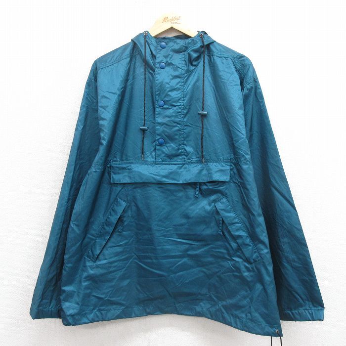 L/古着 エディーバウアー 長袖 ハーフジップ ナイロン ジャケット アノラック パーカー メンズ 90s リップストップ 濃青緑 25oct16 中古 ア_画像1