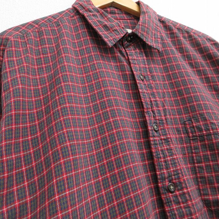 XL/古着 エディーバウアー 長袖 ブランド シャツ メンズ 00s 大きいサイズ コットン ボタンダウン 赤他 レッド チェック spe 25oct14 中古_画像2