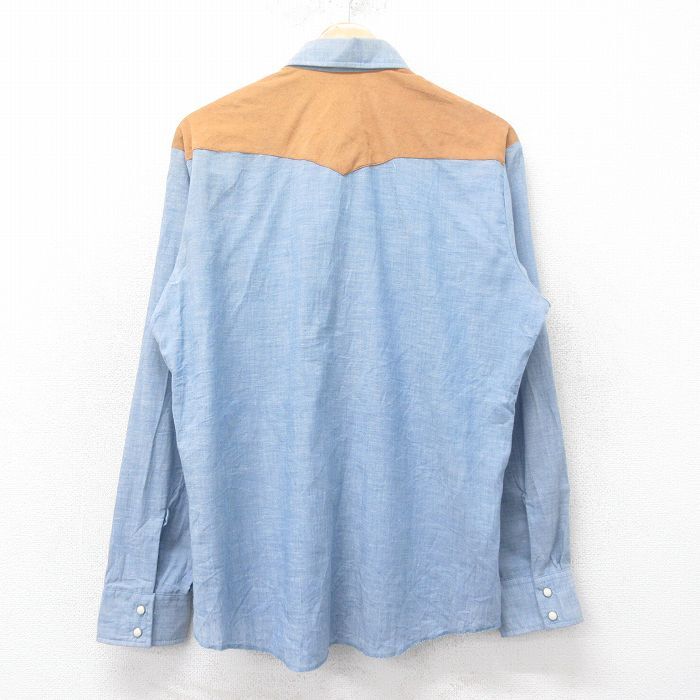 L/古着 ラングラー 長袖 シャンブレー ウエスタン シャツ メンズ 80s 薄紺他 ネイビー 25oct14 中古 トップス_画像2