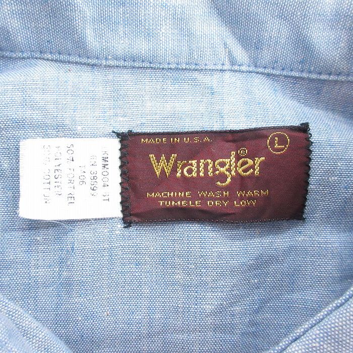 L/古着 ラングラー 長袖 シャンブレー ウエスタン シャツ メンズ 80s 薄紺他 ネイビー 25oct14 中古 トップス_画像5