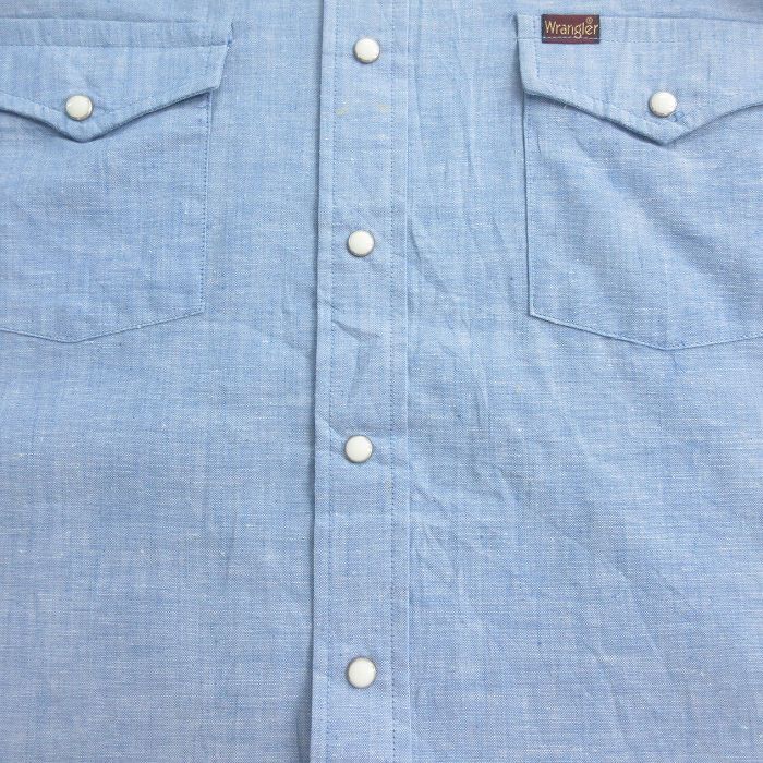L/古着 ラングラー 長袖 シャンブレー ウエスタン シャツ メンズ 80s 薄紺他 ネイビー 25oct14 中古 トップス_画像7