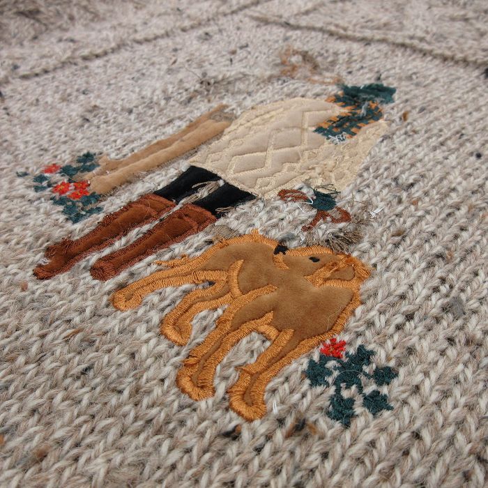 M/古着 長袖 ケーブル セーター メンズ 90s 犬 ウール クルーネック グレー系 spe 25oct10 中古 ニット トップス_画像5