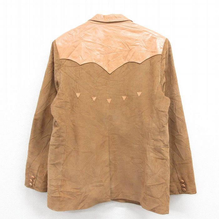L/古着 パイオニア 長袖 コーデュロイ テーラード ジャケット メンズ 80s レザー使用 茶 ブラウン 25oct16 中古 アウター_画像3