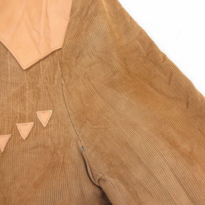 L/古着 パイオニア 長袖 コーデュロイ テーラード ジャケット メンズ 80s レザー使用 茶 ブラウン 25oct16 中古 アウター_画像9