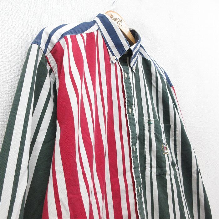 XL/古着 トミーヒルフィガー 長袖 ブランド シャツ メンズ 90s ワンポイントロゴ コットン ボタンダウン 白他 ホワイト チェック 25oct15_画像2