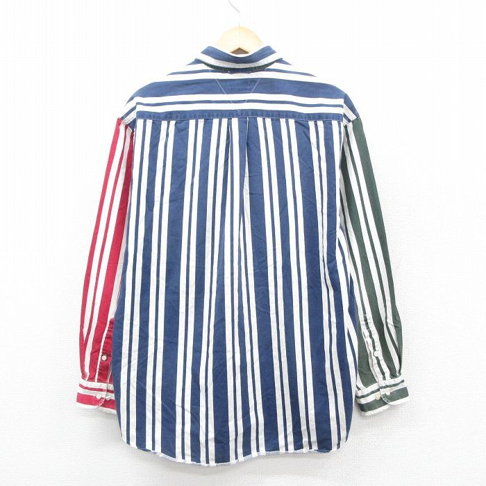 XL/古着 トミーヒルフィガー 長袖 ブランド シャツ メンズ 90s ワンポイントロゴ コットン ボタンダウン 白他 ホワイト チェック 25oct15_画像3