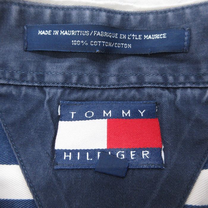 XL/古着 トミーヒルフィガー 長袖 ブランド シャツ メンズ 90s ワンポイントロゴ コットン ボタンダウン 白他 ホワイト チェック 25oct15_画像5