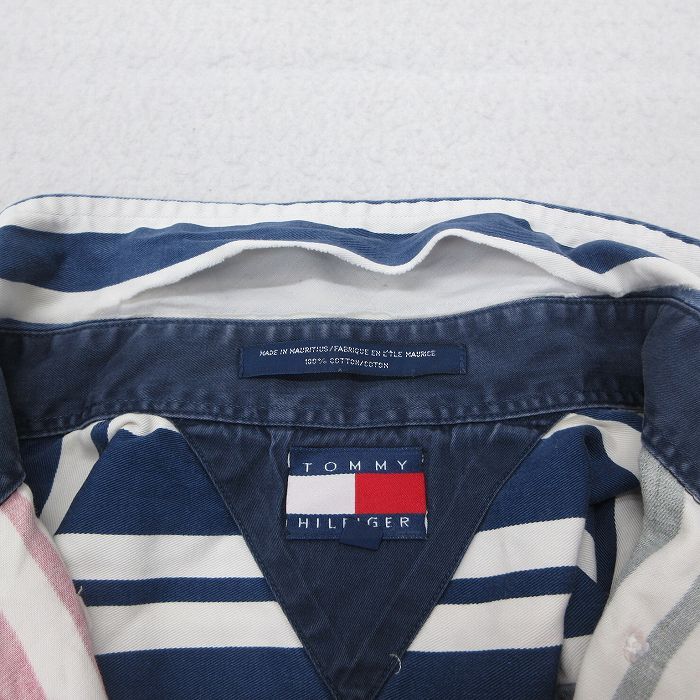 XL/古着 トミーヒルフィガー 長袖 ブランド シャツ メンズ 90s ワンポイントロゴ コットン ボタンダウン 白他 ホワイト チェック 25oct15_画像6