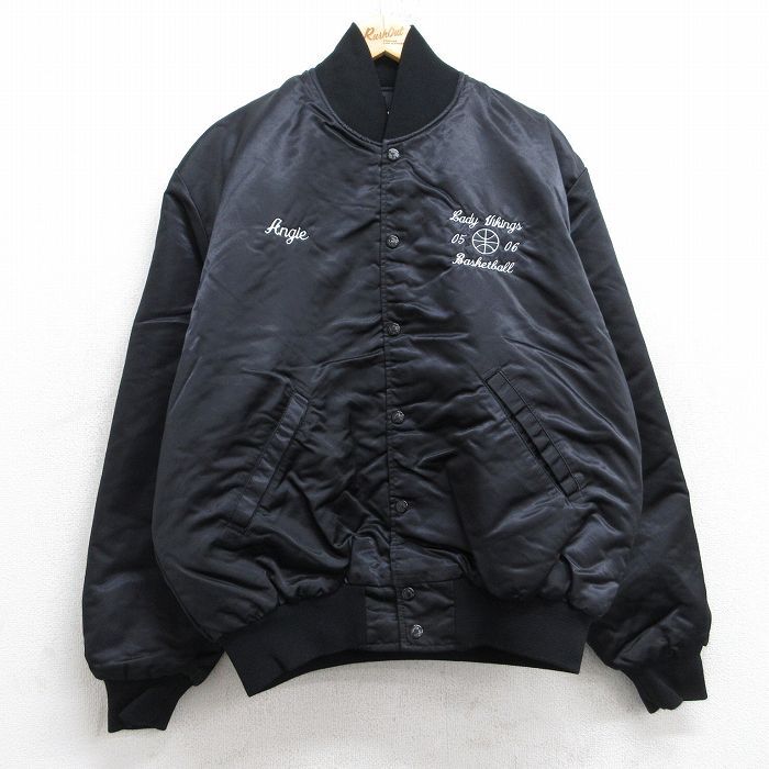 XL/古着 長袖 ナイロン ジャケット メンズ 90s バスケットボール 黒 ブラック 内側キルティング 25oct03 中古 アウター ウインドブレーカー_画像1