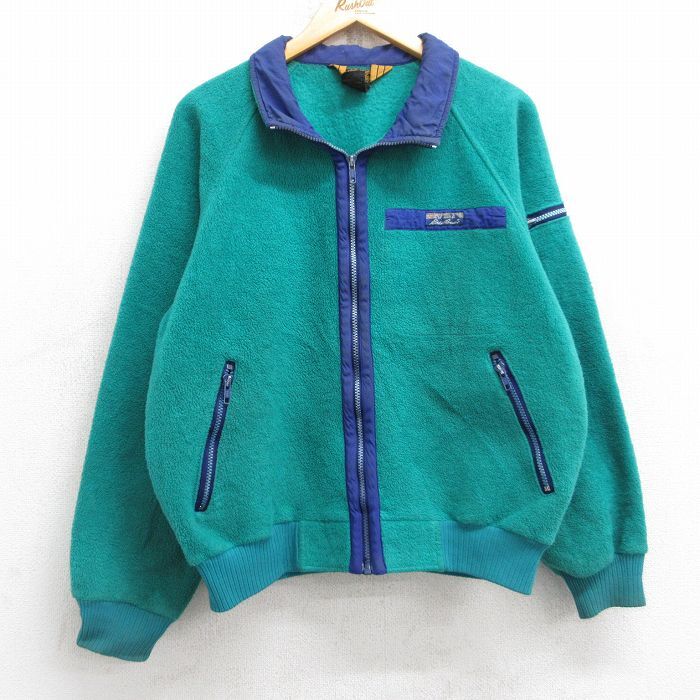 M/古着 エディーバウアー 長袖 フリース ジャケット メンズ 90s ラグラン 青緑 25oct18 中古 アウター_画像1