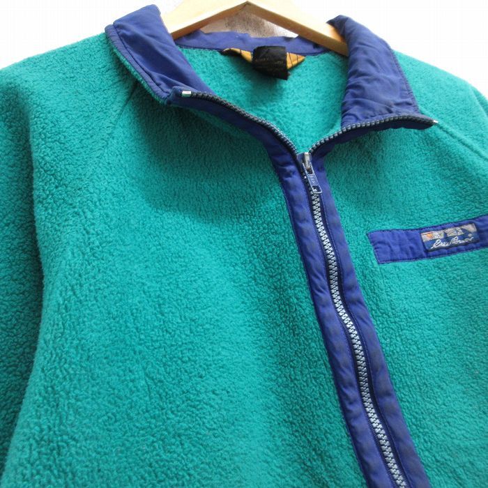 M/古着 エディーバウアー 長袖 フリース ジャケット メンズ 90s ラグラン 青緑 25oct18 中古 アウター_画像2