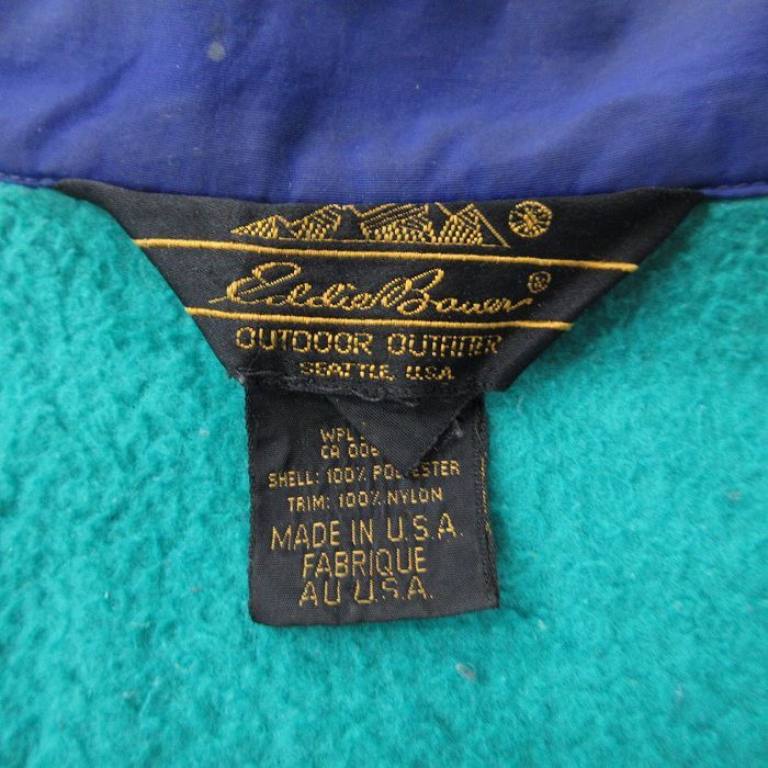 M/古着 エディーバウアー 長袖 フリース ジャケット メンズ 90s ラグラン 青緑 25oct18 中古 アウター_画像5