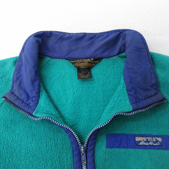 M/古着 エディーバウアー 長袖 フリース ジャケット メンズ 90s ラグラン 青緑 25oct18 中古 アウター_画像6