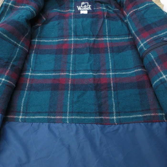 M/古着 ウールリッチ 長袖 マウンテン ジャケット パーカー メンズ 90s ラグラン ロング丈 ロクヨンクロス ベージュ カーキ 内側ウール 25o_画像3