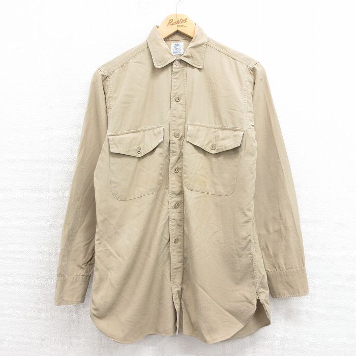 M/古着 長袖 ビンテージ ワーク シャツ メンズ 60s マチ付き ベージュ カーキ 25oct22 中古 トップス_画像1