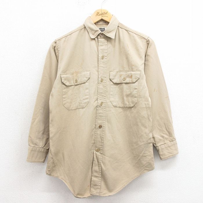 M/古着 長袖 ビンテージ ワーク シャツ メンズ 60s コットン ベージュ カーキ 25oct22 中古 トップス_画像1