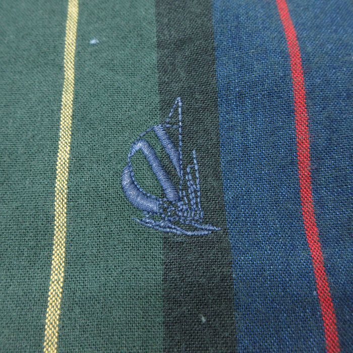 L/古着 ノーティカ 長袖 ブランド シャツ メンズ 90s ワンポイントロゴ コットン ボタンダウン 緑他 グリーン ストライプ 25oct22 中古 ト_画像4